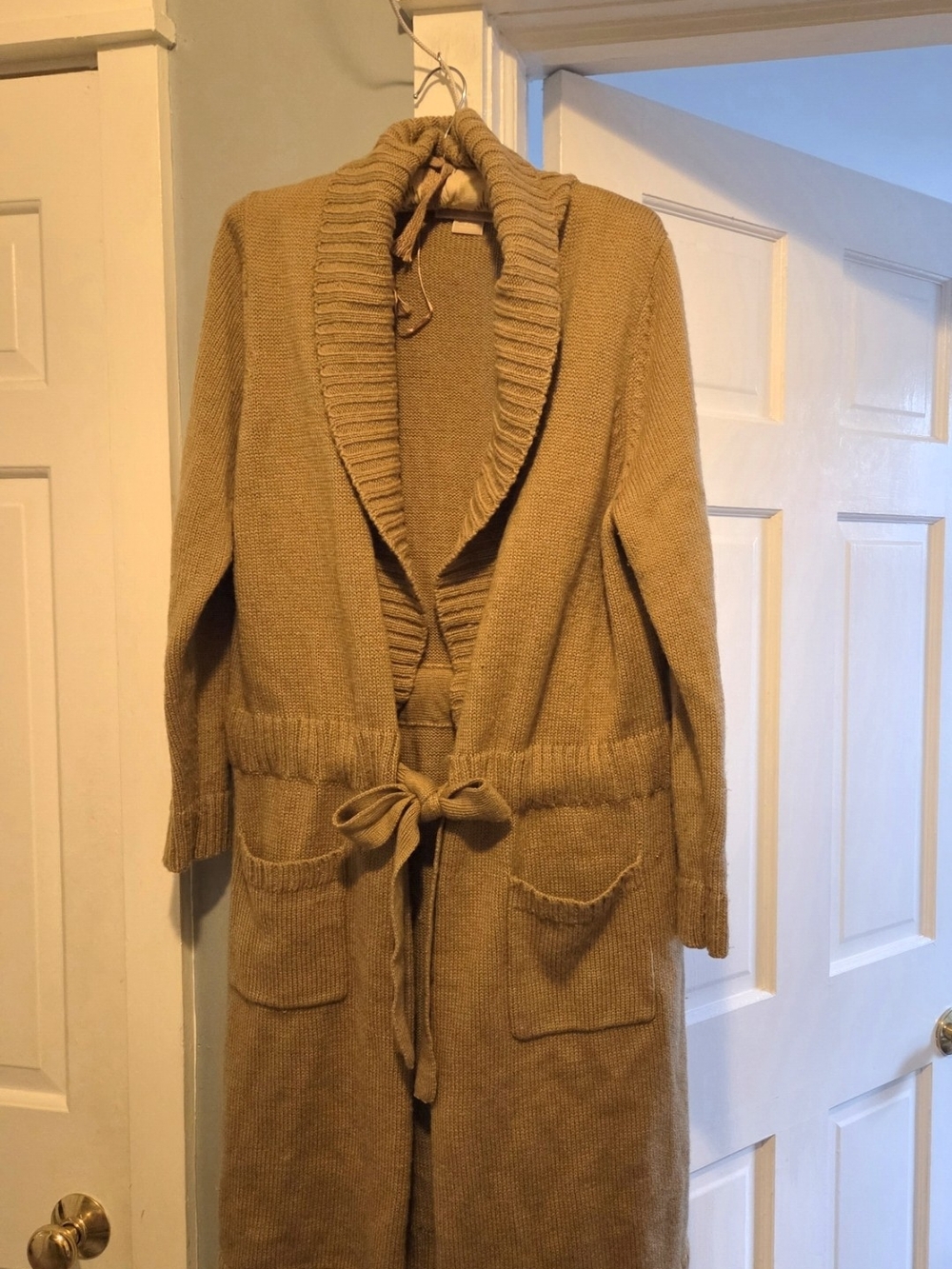 Michael Kors Camel Tie-Waist Shawl-Collar Cardigan